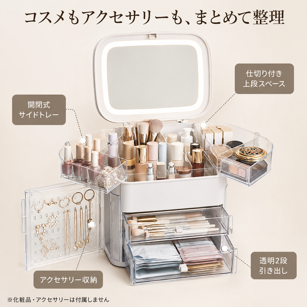 GlowCase™ LEDミラー付きコスメボックス